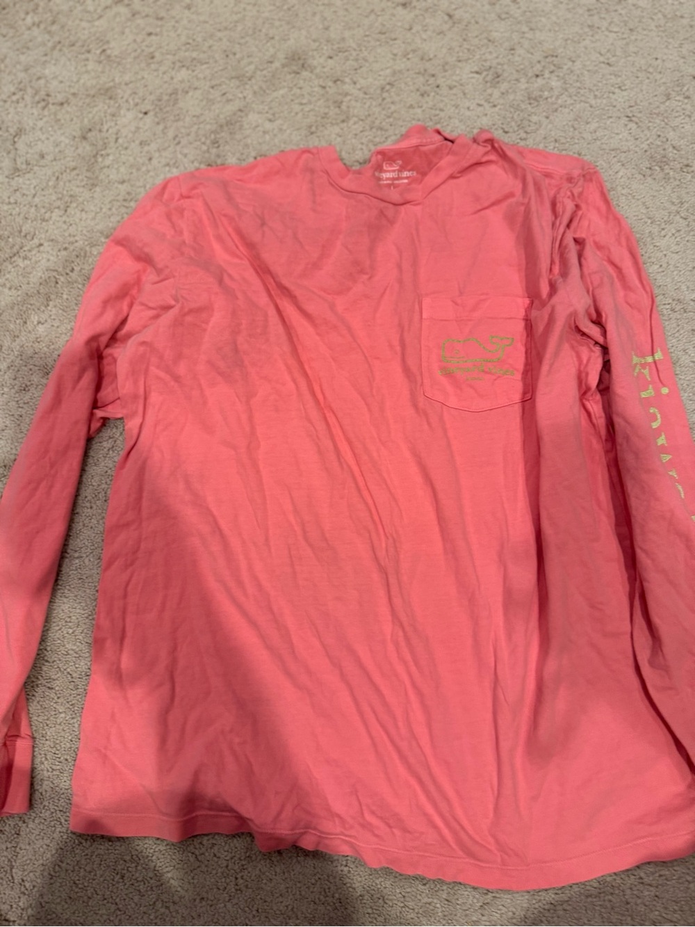 Vineyard Vines Coral Pink Long Sleeve Pocket Tee Kiaweh island SC